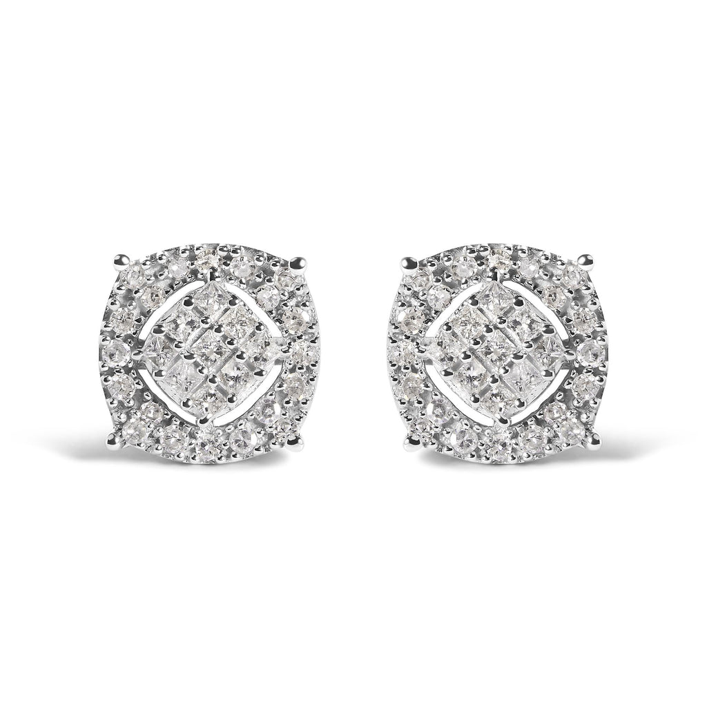 10K White Gold 1/2 Cttw Diamond Cushion Shaped Composite Stud Earrings (I-J Color, I1-I2 Clarity)